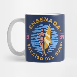 Vintage Ensenada, Mexico Surfer's Paradise // Retro Surfing 1980s Badge Mug